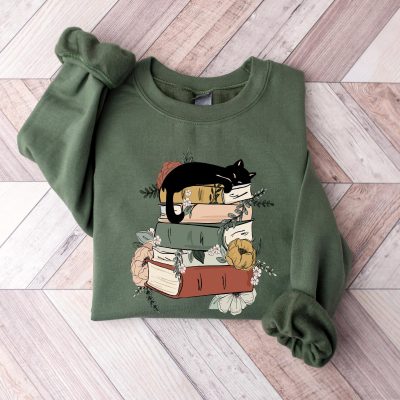 Cat Book Sweatshirt Books and Cats Hoodie Reading Shirt Cat Lover T-Shirt Gift for Cat Lover Gift for Book Lovers Book Bookish Shirt