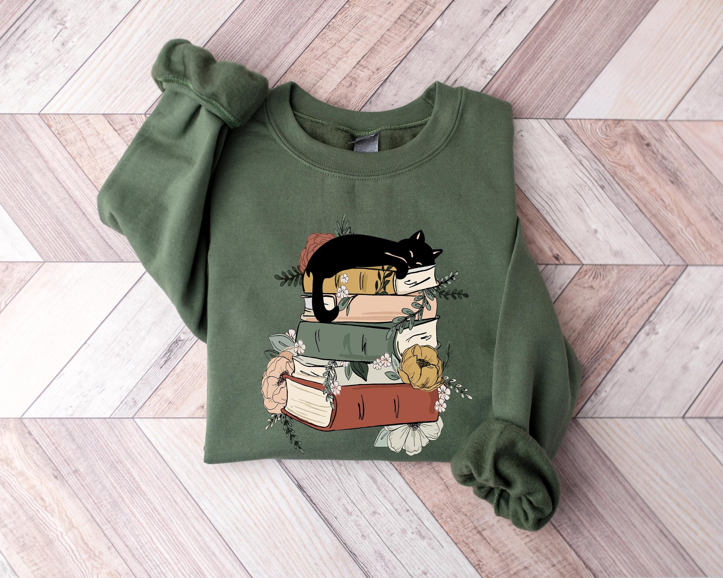 Cat Book Sweatshirt Books and Cats Hoodie Reading Shirt Cat Lover T-Shirt Gift for Cat Lover Gift for Book Lovers Book Bookish Shirt